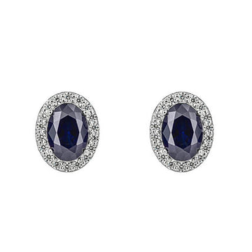 Diamonfire Silver Blue & Clear Cubic Zironia Oval Stud Earrings