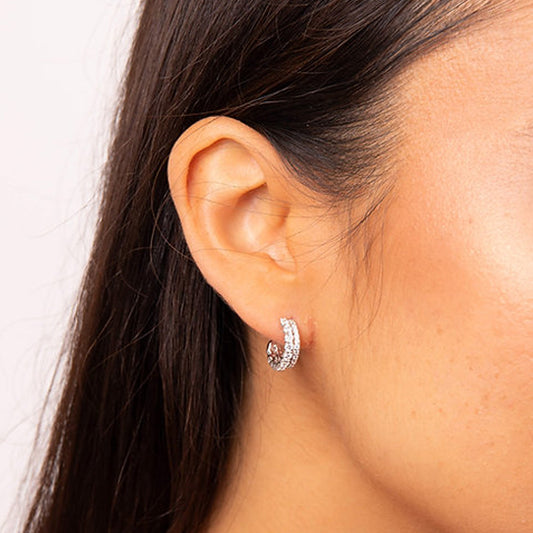 Diamonfire Silver Cubic Zironia Double Row 2/4 Hoop Earrings