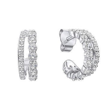 Diamonfire Silver Cubic Zironia Double Row 2/4 Hoop Earrings