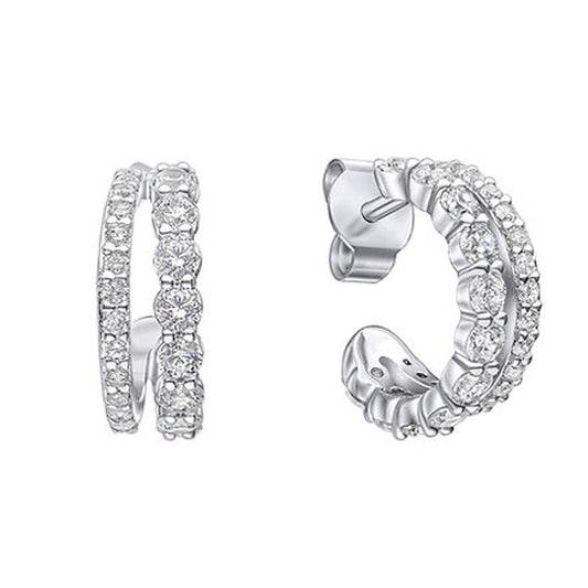 Diamonfire Silver Cubic Zironia Double Row 2/4 Hoop Earrings