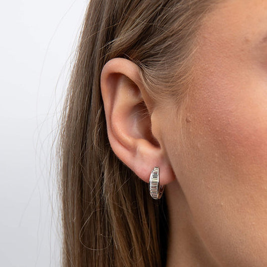 Diamonfire Silver Baguette Cut Channel Set Hoop Earrings