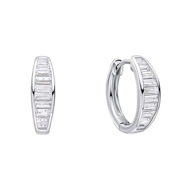Diamonfire Silver Baguette Cut Channel Set Hoop Earrings
