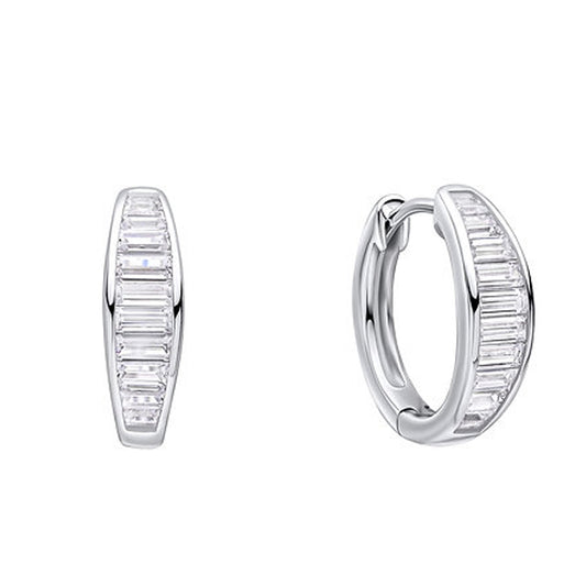 Diamonfire Silver Baguette Cut Channel Set Hoop Earrings