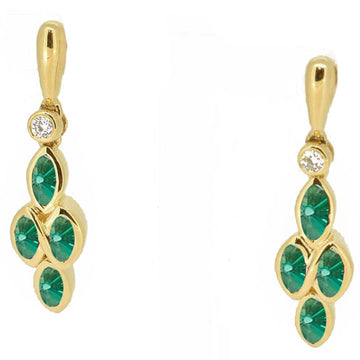 18CT YELLOW GOLD MARQUSIE CUT EMERALD & DIAMOND EARRINGS