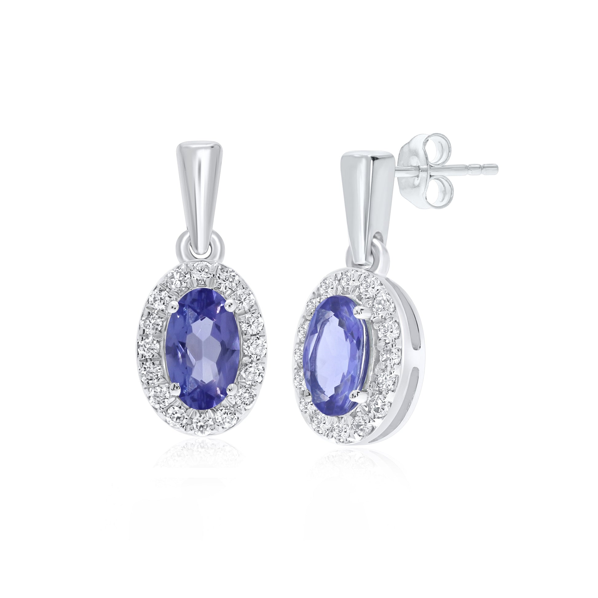 9W OVAL TANZANITE DIAMOND HALO DROP EARRING