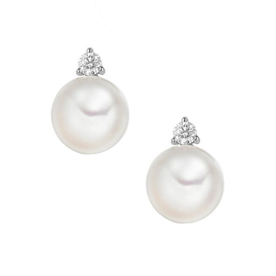 9W PEARL & DIAMOND 0.08CT STUD EARRING