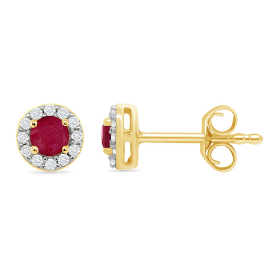 9Y RUBY & DIAMOND0.10CT HALO CLUSTER STUD