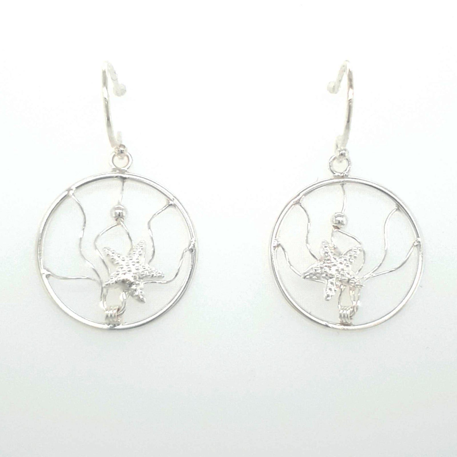 SIL 18MM CIRCLE + STARFISH DROP EARRING