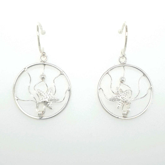 SIL 18MM CIRCLE + STARFISH DROP EARRING