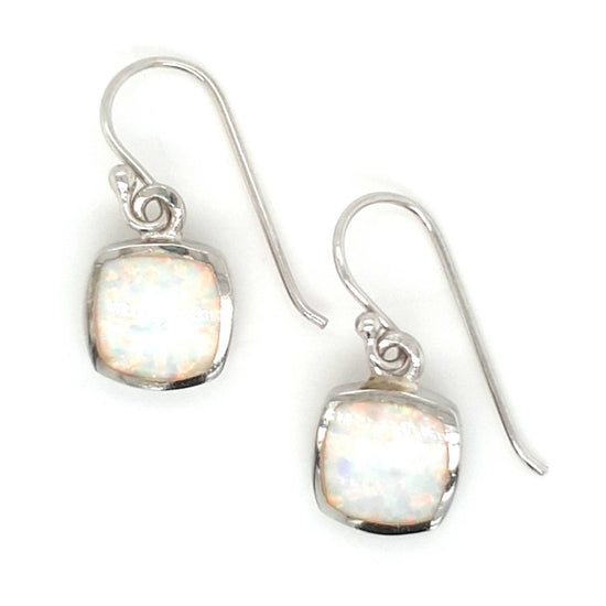 SIL 10MM SQUARE SYNTHETIC WHITE OPAL DROP EARRING