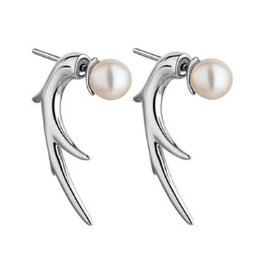 SHAUN LEANNE SILVER WHITE HOOKED PEARL TALON EARRING CB040.SSNAEOS