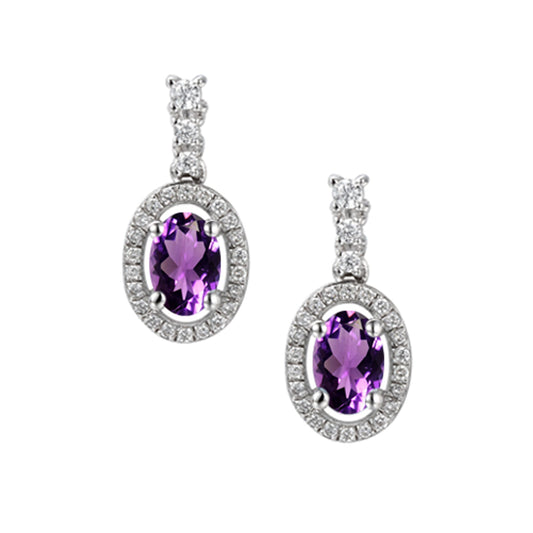 SIL OVAL AMETHYST & CZ CLUSTER DROP