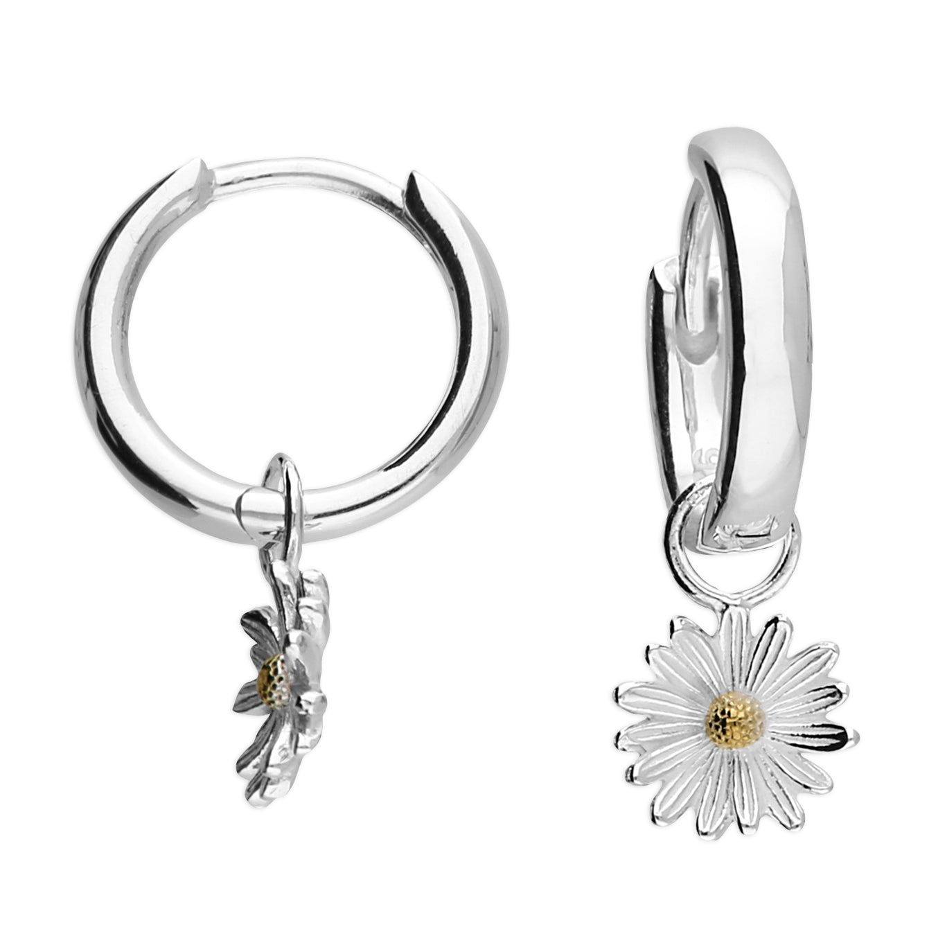 STERLING SILVER & GOLD PLATED DAISY 10MM HOOP EARRINGS