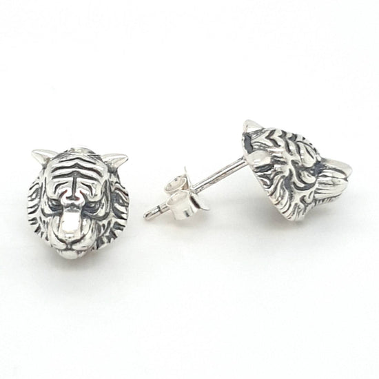 STERLING SILVER TIGER HEAD STUD EARRINGS