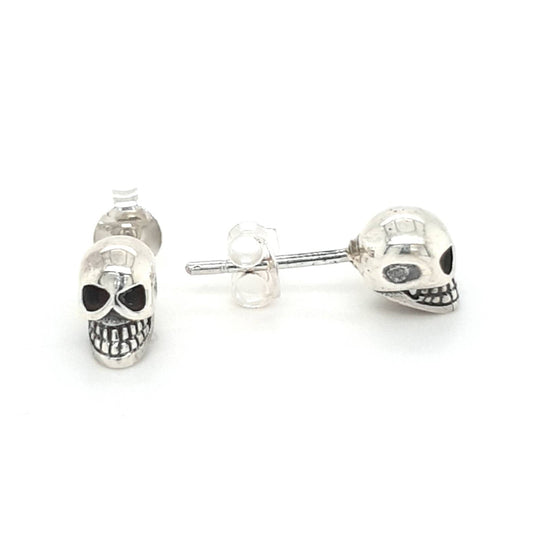 STERLING SILVER 3D SKULL HEAD STUD EARRINGS