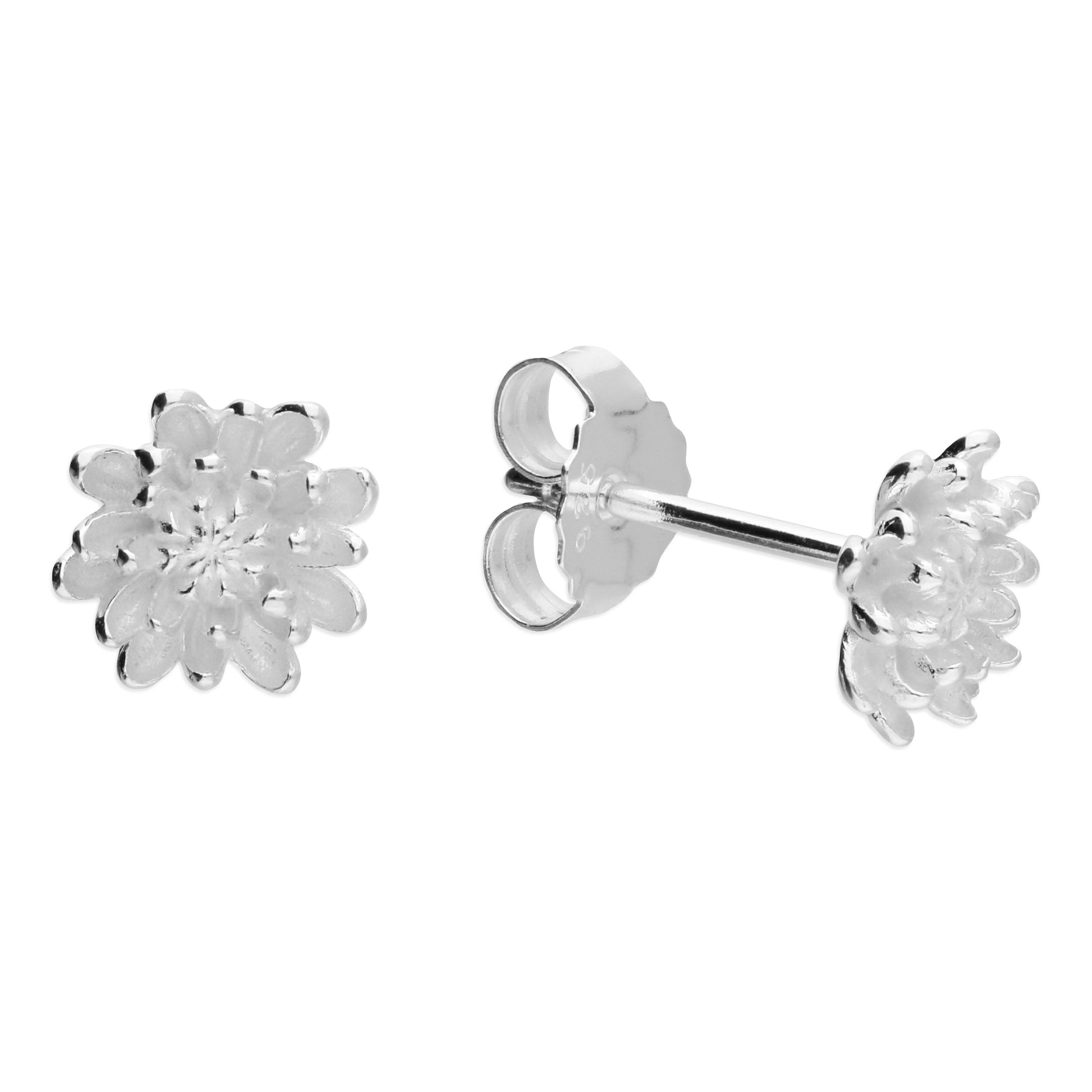 STERLING SILVER CHRYSANTHEMUM FLOWER STUD EARRINGS