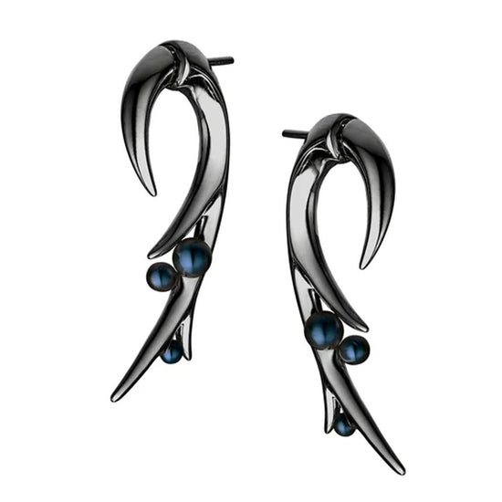 SHAUN LEANE BLACK RHODIUM & BLACK PREAL HOOKED PEARL LARGE EARRINGS CB052.BRBKEOS