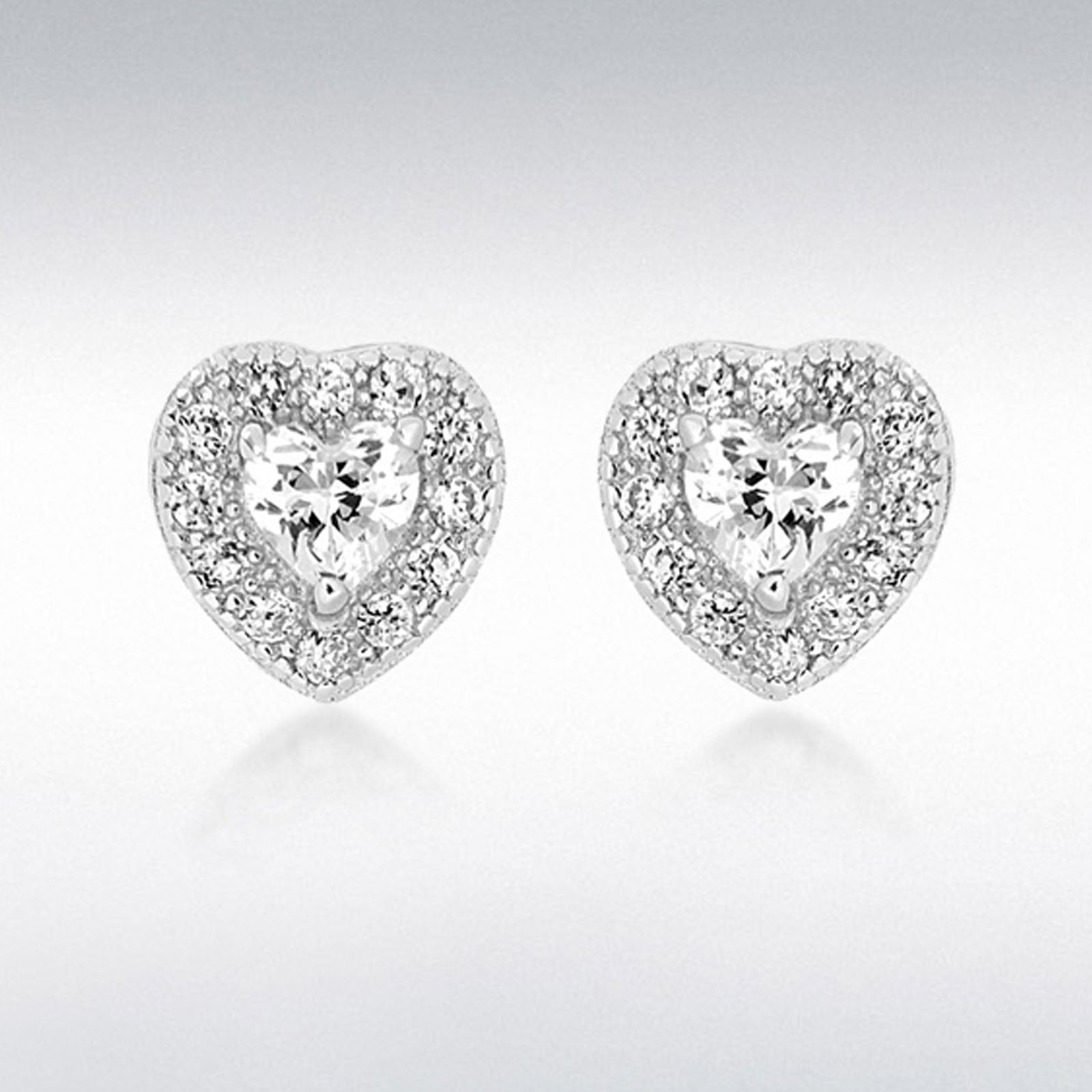 SIL/RHOD CZ HEART CLUSTER STUD