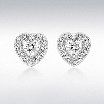 SIL/RHOD CZ HEART CLUSTER STUD