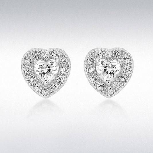 SIL/RHOD CZ HEART CLUSTER STUD