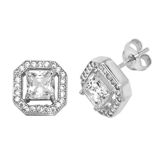 SIL SQUARE CZ HALO CLUSTER STUD