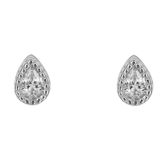 SIL RHOD CZ TEARDROP STUD