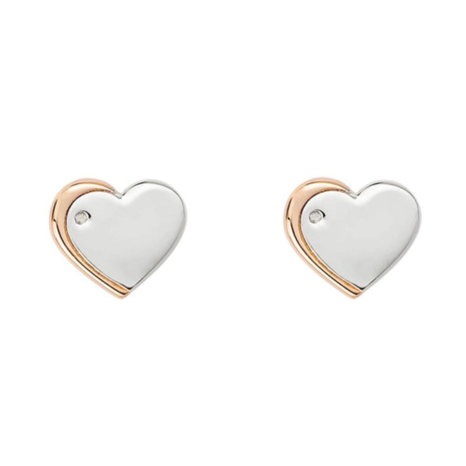 SILVER & ROSE GOLD PLATING  HEART STUD SET WITH DIAMOND