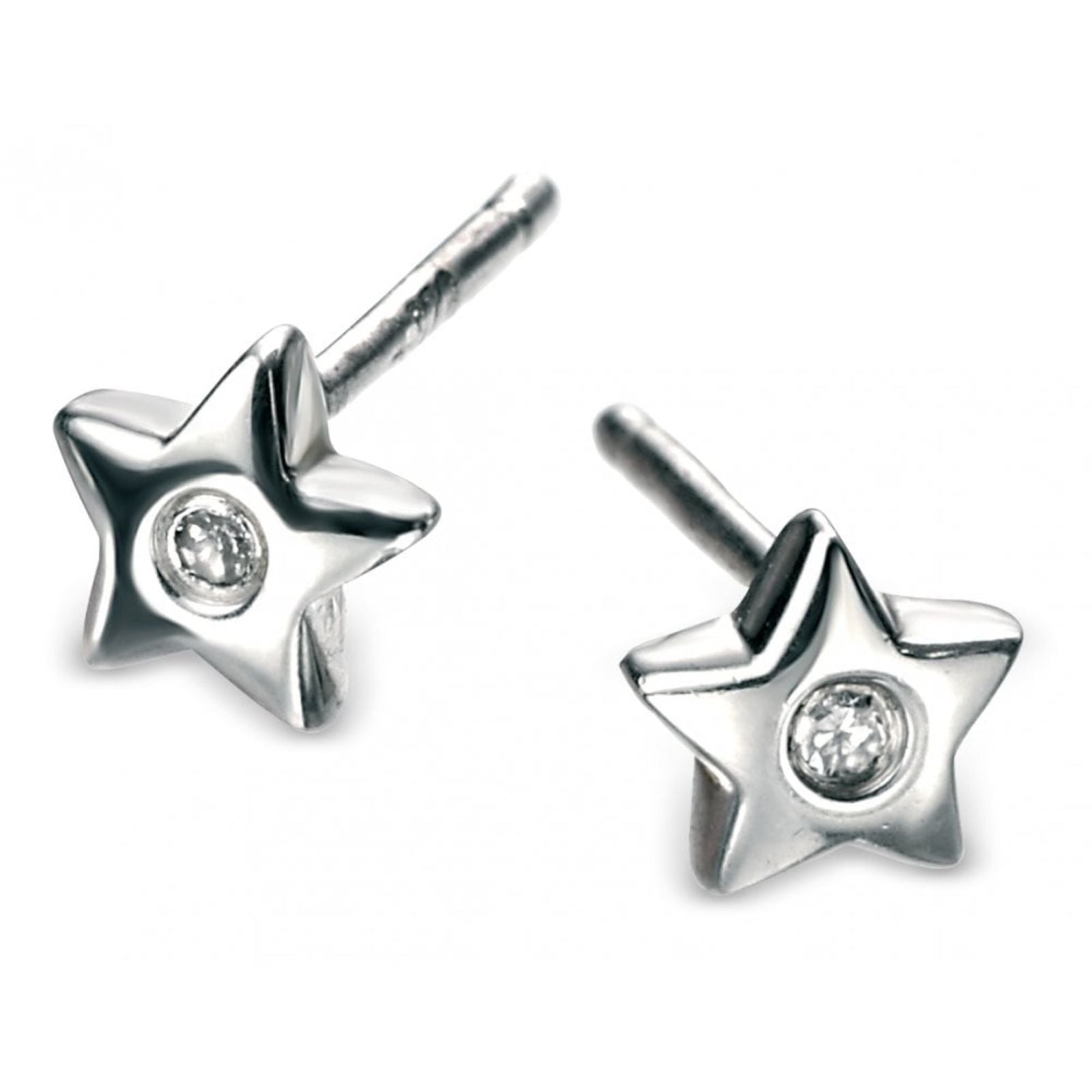 SILVER STAR STUD EARRING SET WITH A DIAMOND