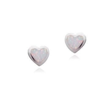 SIL WHITE SYN OPAL HEART STUD