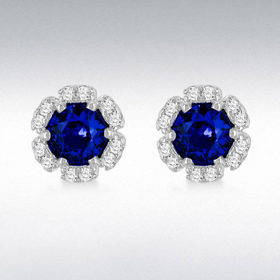 SIL/RHOD D.BLUE/WHITE CZ FLOWER CLUSTER STUD