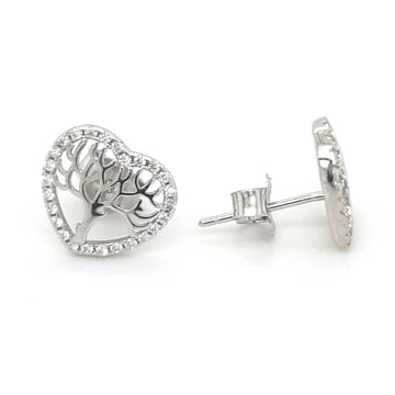 SIL CZ HEART TREE OF LIFE STUD