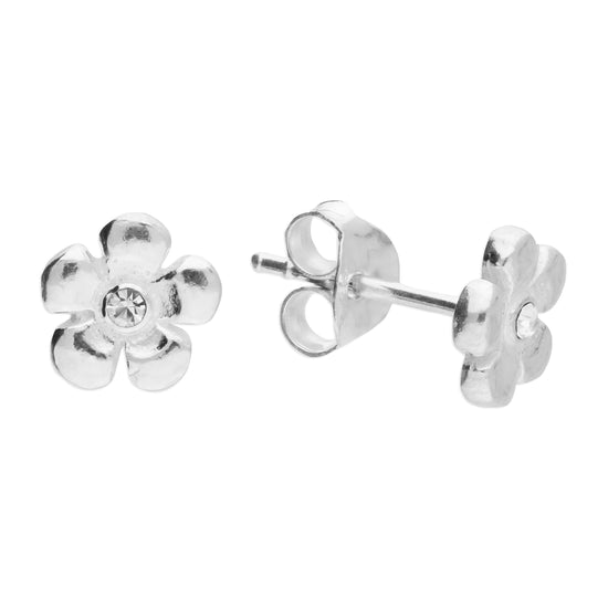 STERLING SILVER CRYSTAL SMALL FLOWER STUD EARRINGS