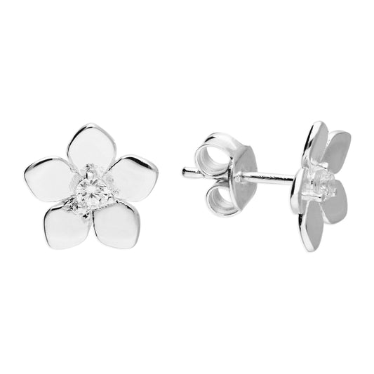 STERLING SILVER CUBIC ZIRCONIA FLOWER STUD EARRINGS