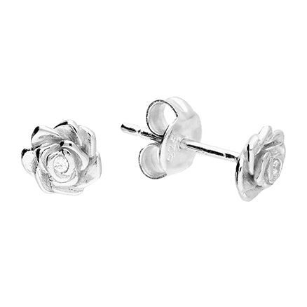 STERLING SILVER CUBIC ZIRCONIA FLOWER STUD EARRINGS