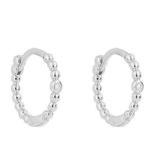 SIL 12MM 1 CZ BEADED HOOP