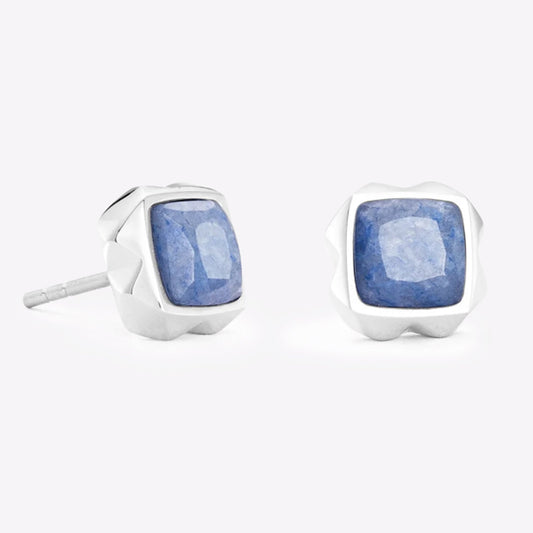 CDL SPIKES SQUARE ADVENTURINE SILVER-BLUE EARRING