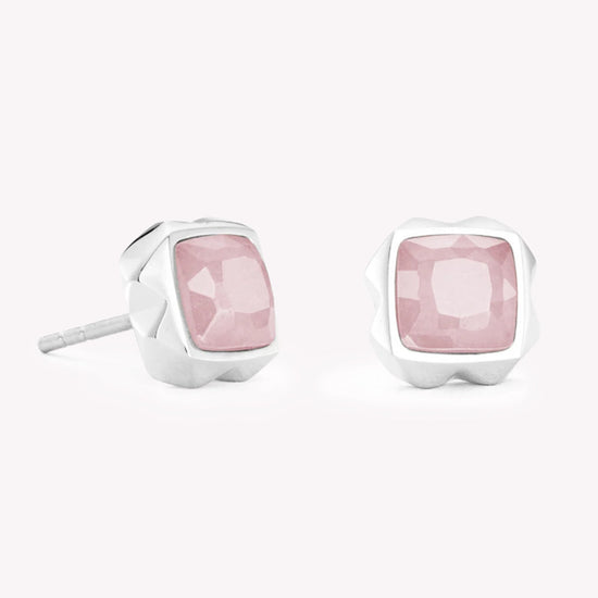 CDL SPIKES SQUARE ROSE QUARTZ SILVER-PINK EARRING