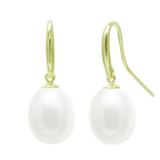 9ct Yellow Gold Freshwater Pearl 9-10mm Drop Earrings