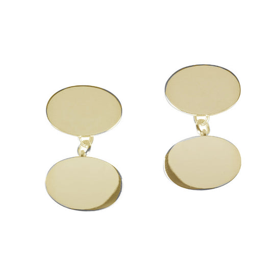 9ct Yellow Gold Oval Plain Chained Cufflinks