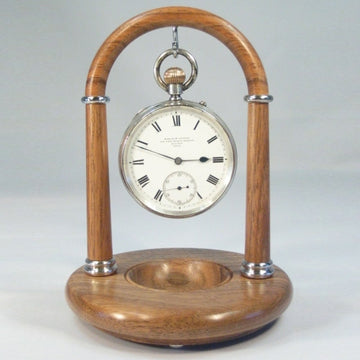 ENGLISH WALNUT & CHROME POCKET WATCH STAND - STAND ONLY