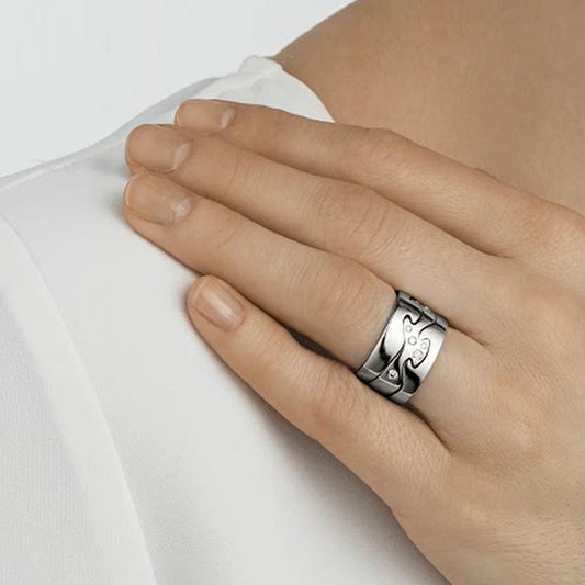 Georg Jensen 18ct White Gold Diamond Fusion Centre Ring Size 56