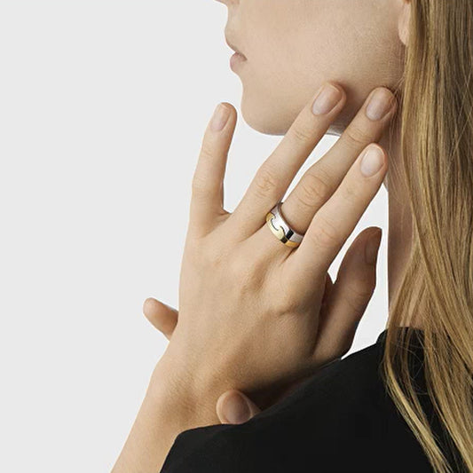 Georg Jensen 18ct Yellow Gold Fusion End Ring Size 56