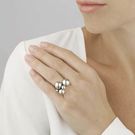 Georg Jensen Silver Moonlight Grapes Ring Size 58