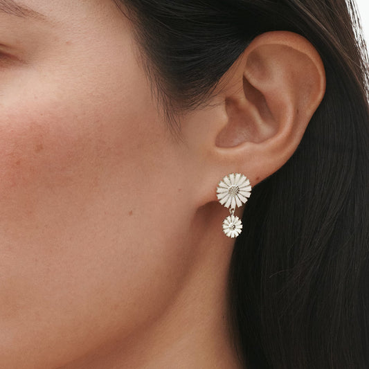 Georg Jensen Silver Daisy Double Drop Earrings