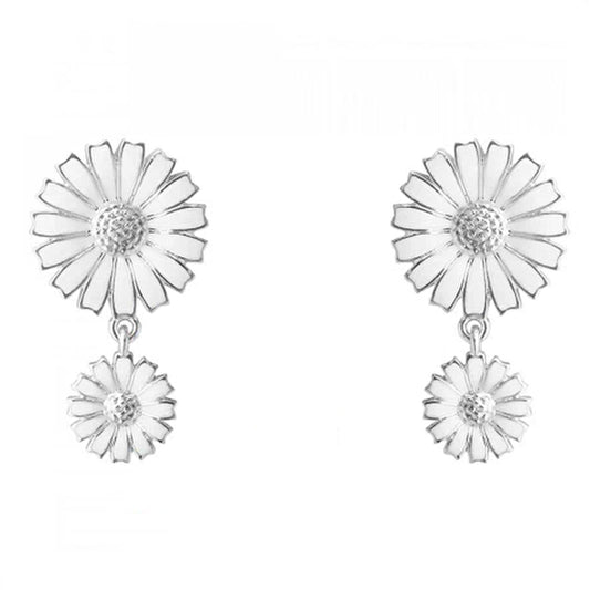 Georg Jensen Silver Daisy Double Drop Earrings