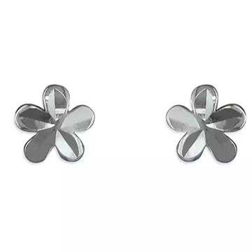 Sterling Silver Small Diamond-Cut Flower Stud Earrings