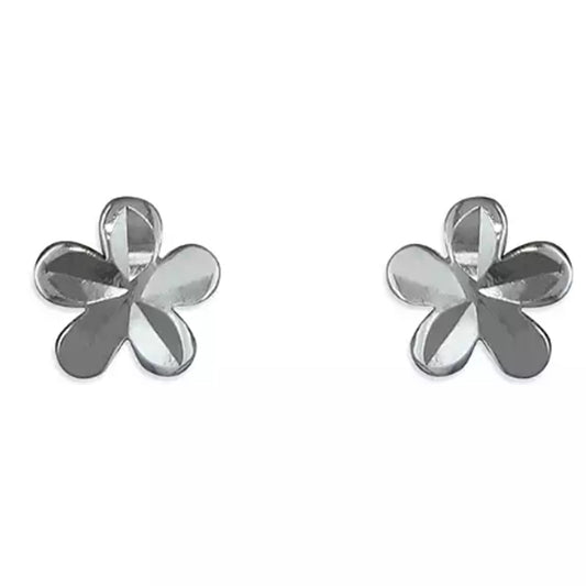 Sterling Silver Small Diamond-Cut Flower Stud Earrings