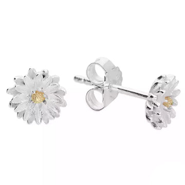 Sterling Silver 2-Tone Gold-Plated Aster September Birth Flower Stud Earrings