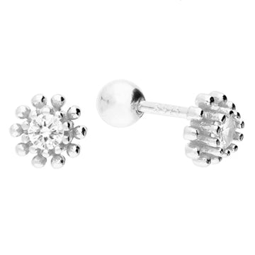 Silver Cubic Zirconia Flower Stud Labret/Thread Earrings
