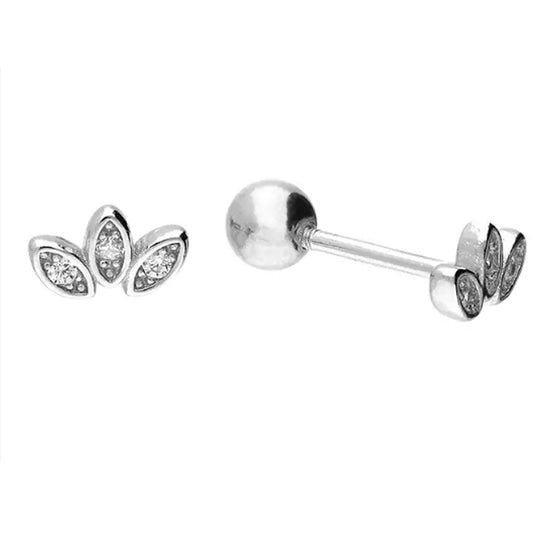 Silver Trio Cubic Zirconia Petals Labret/Thread Stud Earrings